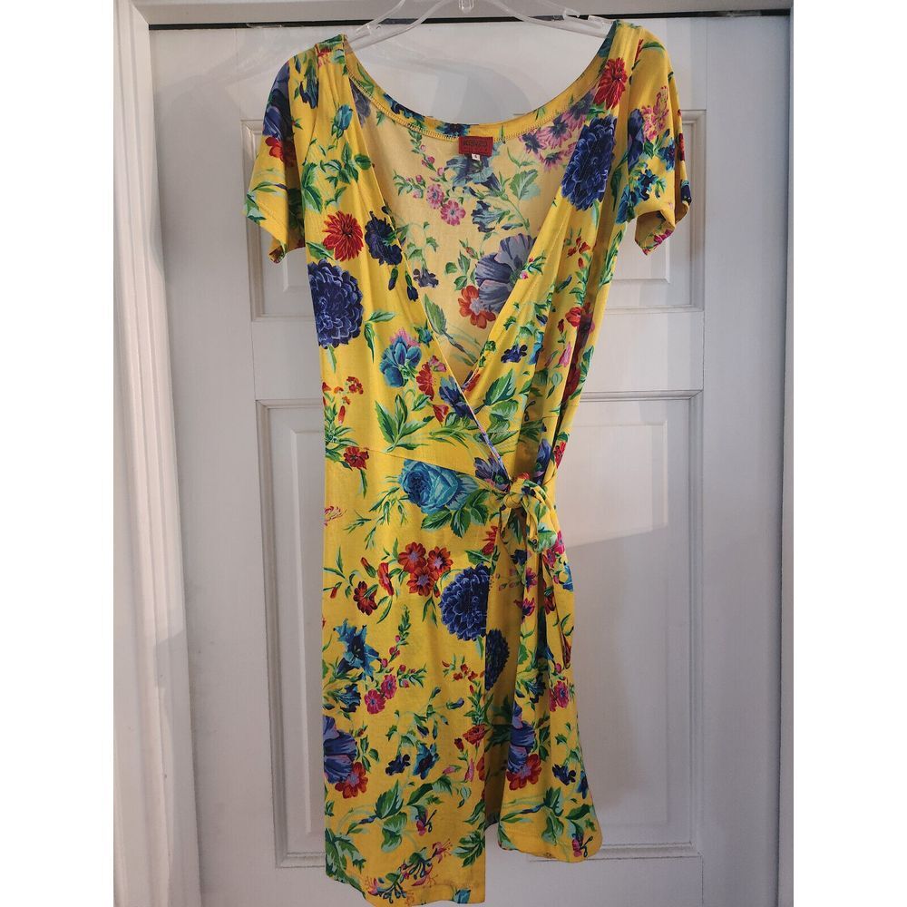 KENZO of Paris Yellow wrap Dress sz S Jersey Bold Preppy Classic Casual UEC